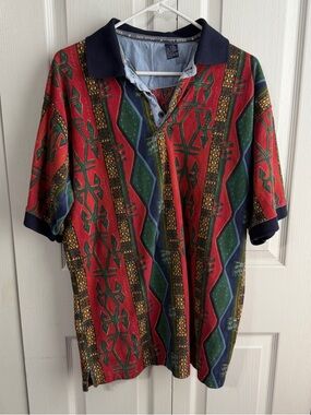 New River multicolor Aztec all over print polo size XL
